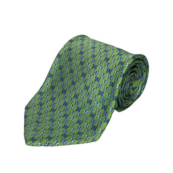 BROOKS BROTHERS 346 Tie Silk Necktie 58" x 3-3/4" Blue Butterfly on Green EUC - Picture 1 of 5